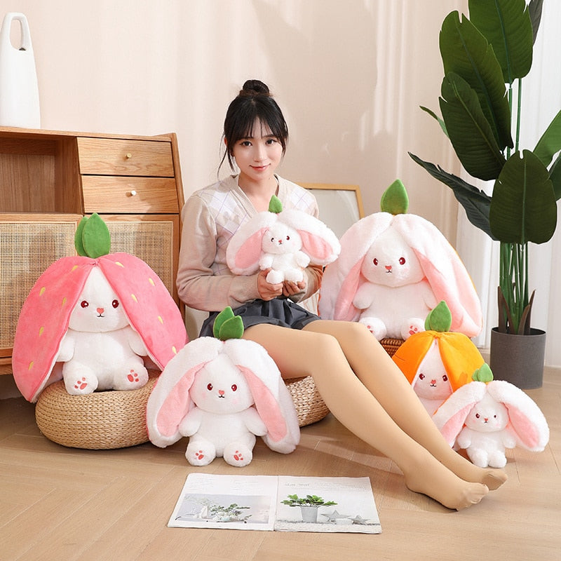 Peluches lapin carotte et fraise