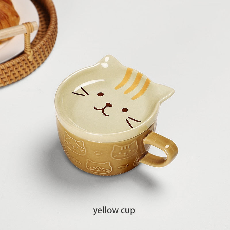 Tazones de ramen de cerámica con forma de gato