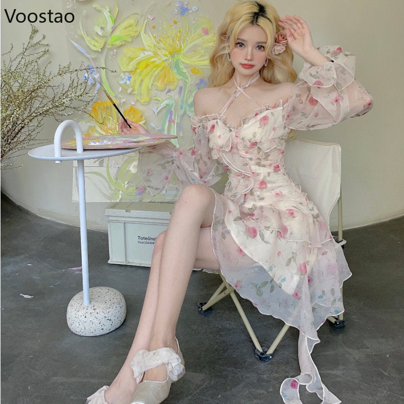 Floral Off-Shoulder Chiffon Dress