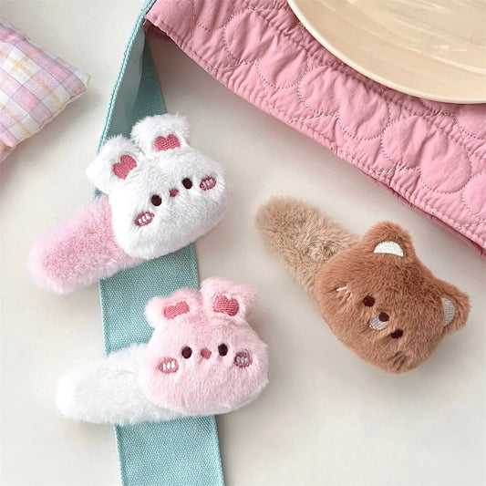 Pinces à cheveux en peluche lapin et ours