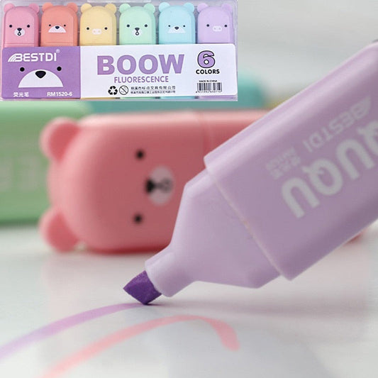 Lot de 6 surligneurs fluorescents en forme d'ours