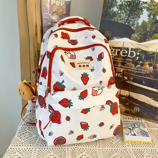 Sac à dos imprimé fraises blanches et rouges