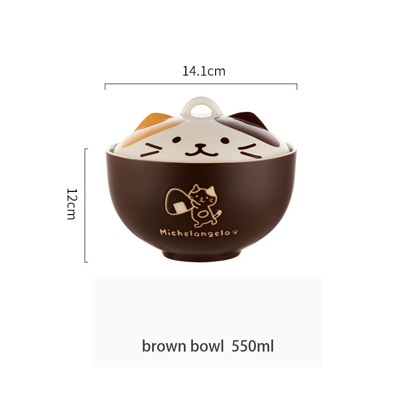 Tazones de ramen de cerámica con forma de gato
