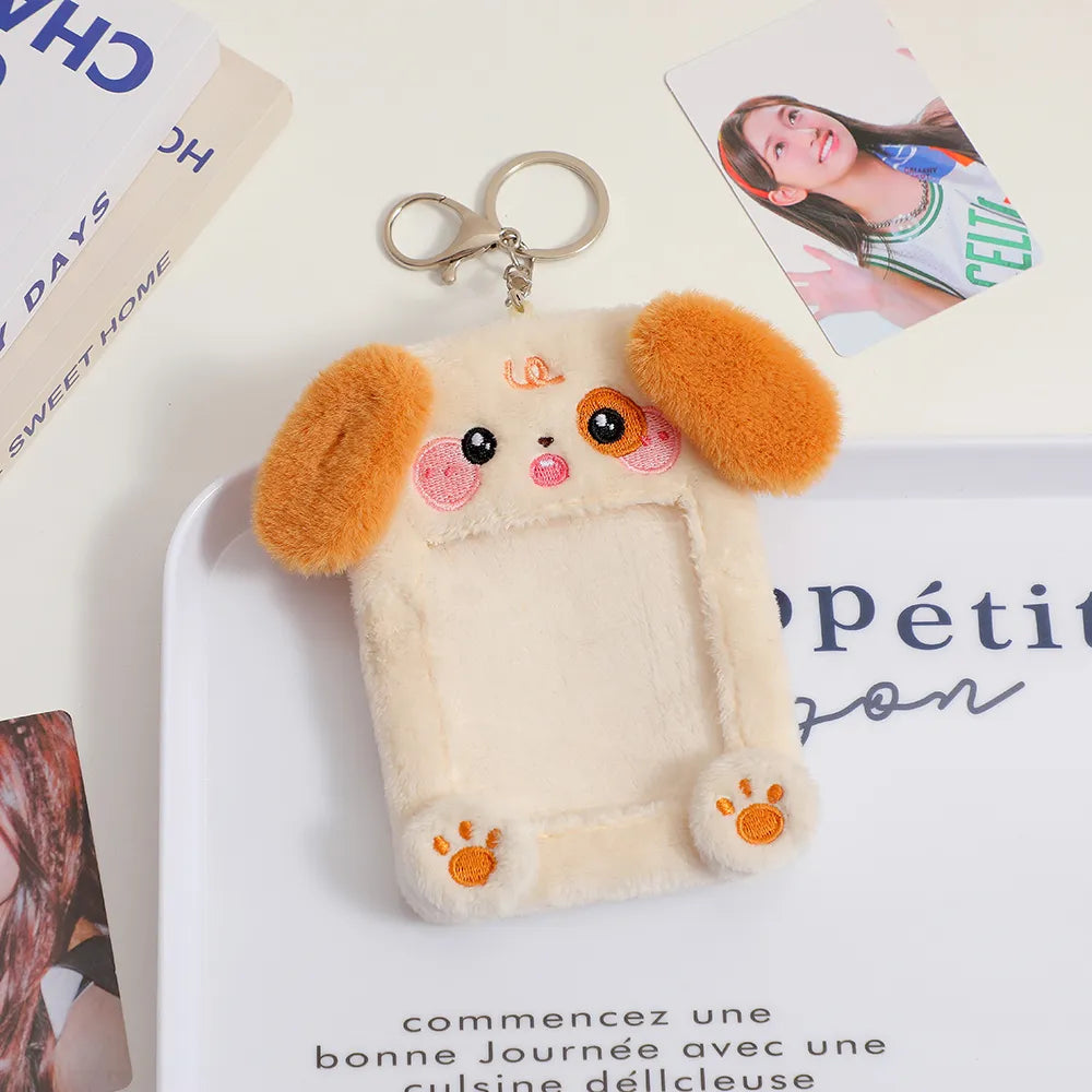Porte-cartes photo en peluche avec porte-clés