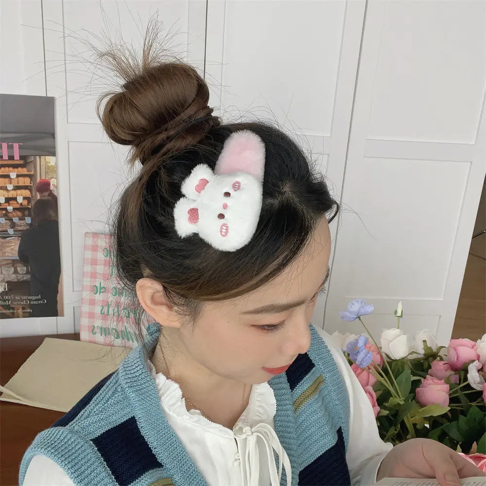 Pinces à cheveux en peluche lapin et ours
