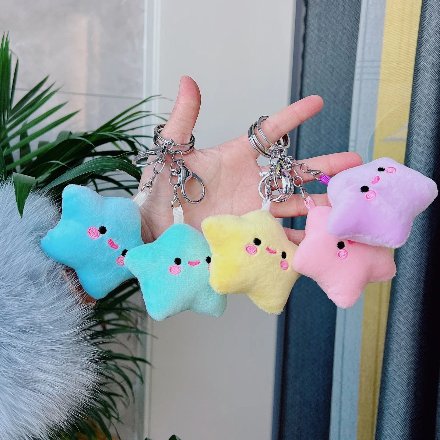 Porte-clés pendentif en peluche étoile kawaii