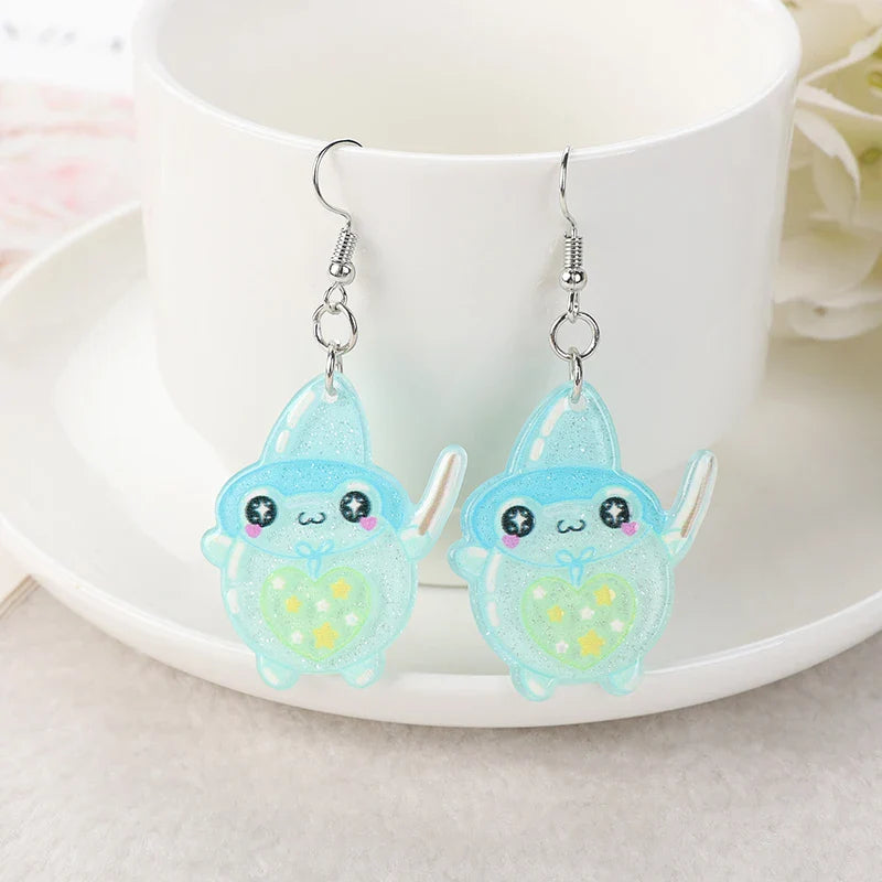 Boucles d'oreilles en acrylique grenouille kawaii