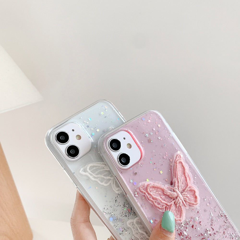 Fundas para iPhone con mariposas y estrellas brillantes