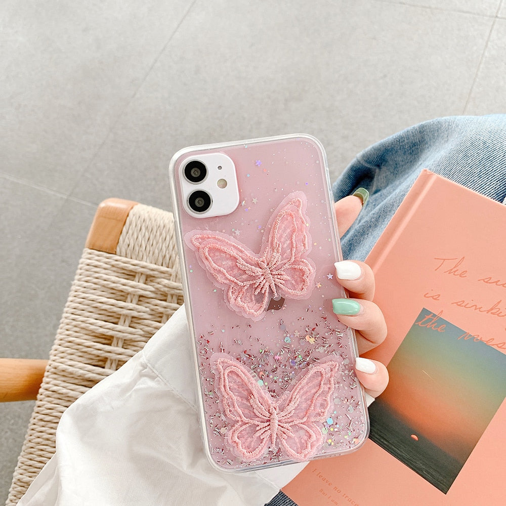 Fundas para iPhone con mariposas y estrellas brillantes