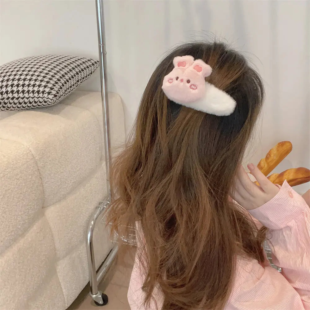 Pinces à cheveux en peluche lapin et ours