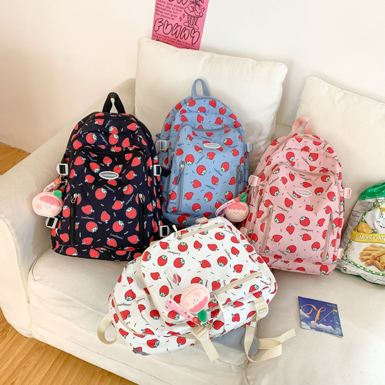 Sac à dos imperméable à imprimé fraise