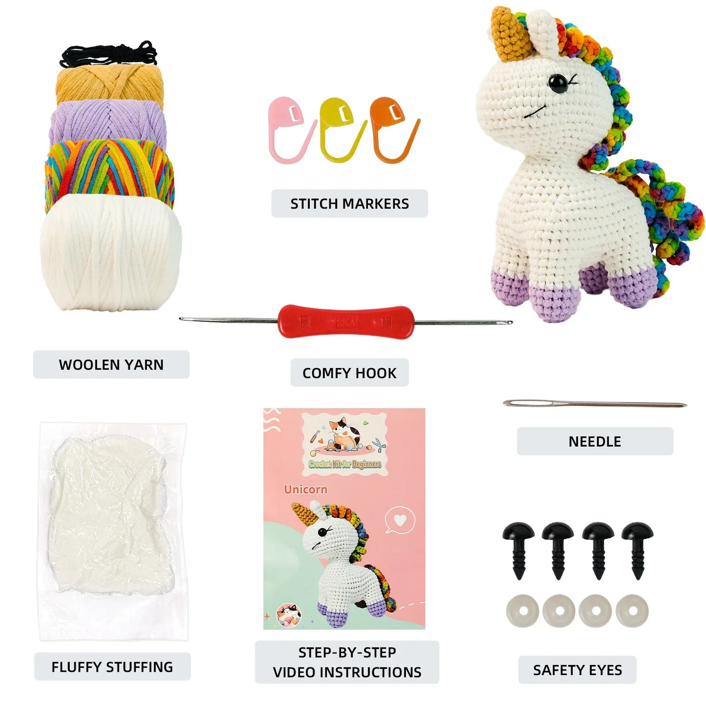 Licorne - Kit de crochet kawaii pour débutants