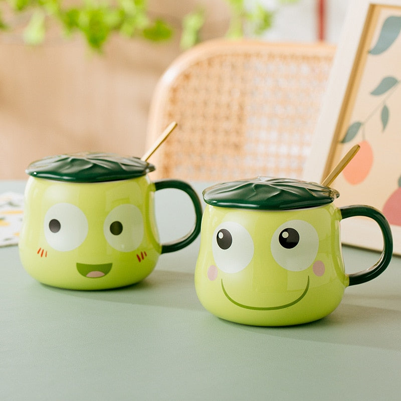 Taza de rana con tapa y cuchara