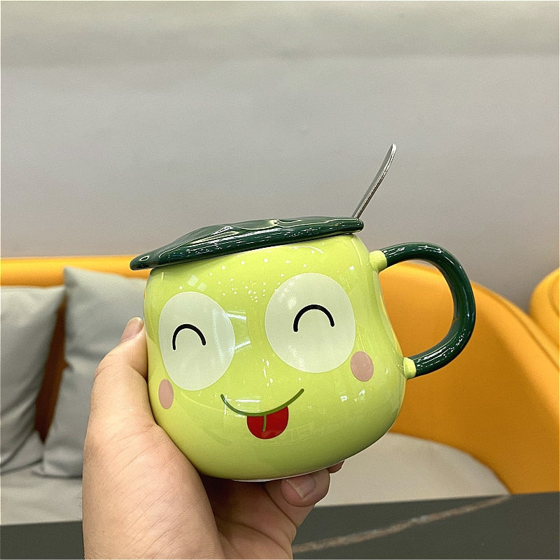 Taza de rana con tapa y cuchara