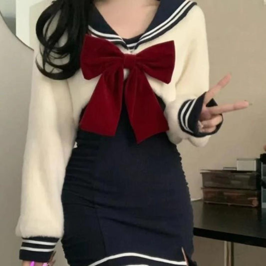 Mini-robe marinière à manches longues