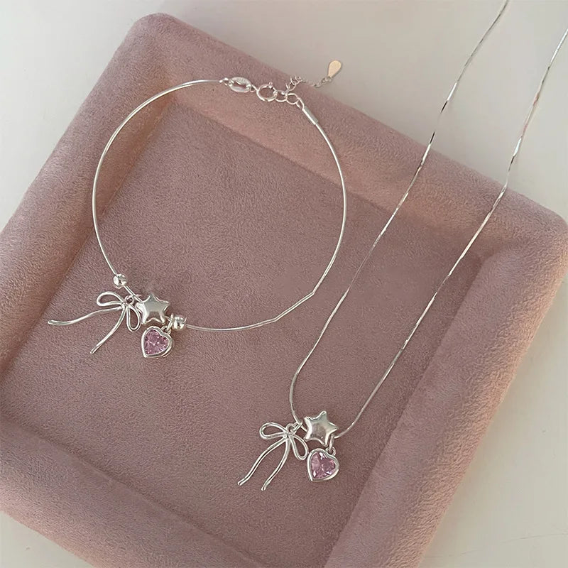 Bracelet et collier avec nœud en forme de cœur et d'étoile