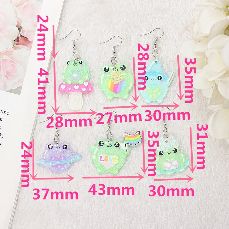 Boucles d'oreilles en acrylique grenouille kawaii