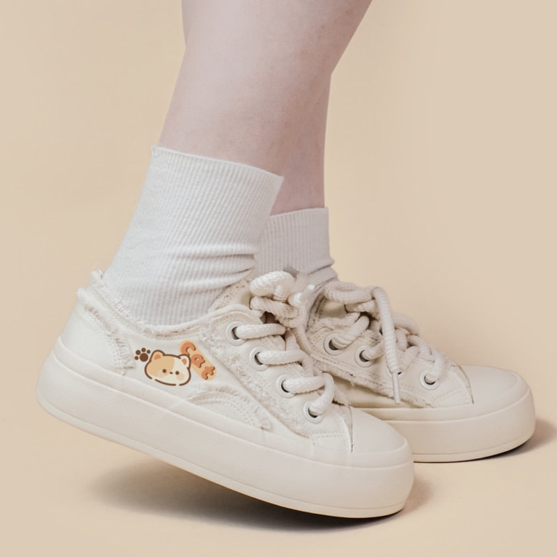 Baskets décontractées en toile à motif chat