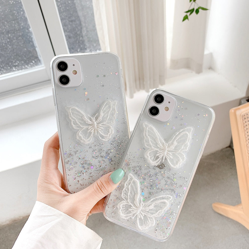 Fundas para iPhone con mariposas y estrellas brillantes