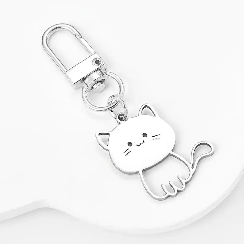 Porte-clés Kawaii Chat Argenté