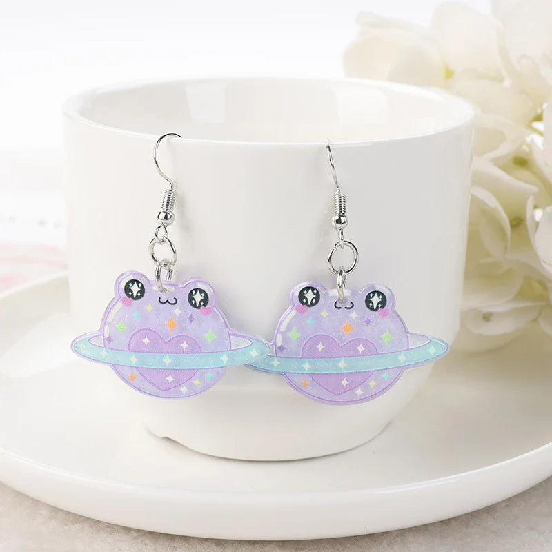Boucles d'oreilles en acrylique grenouille kawaii