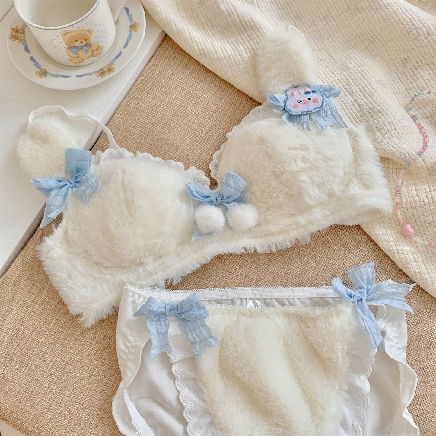 White Plush Bunny Underwear Set