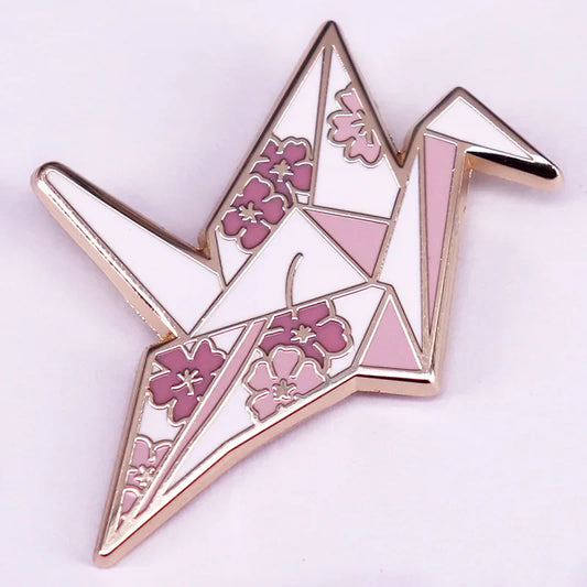 Broche émaillée grue en origami Sakura