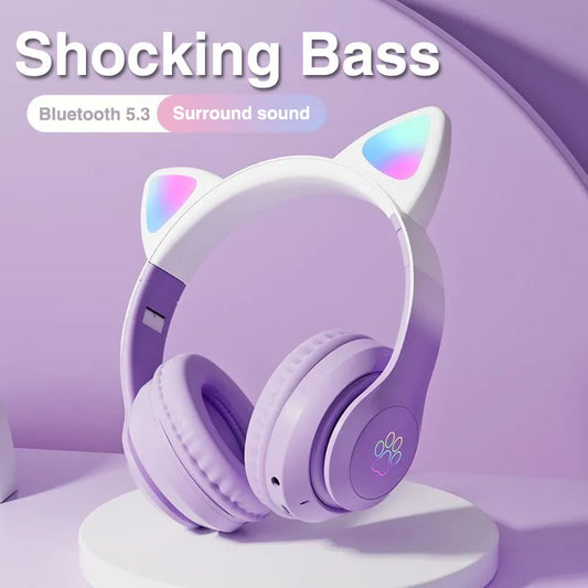Casque de jeu à oreilles de chat avec lumières LED