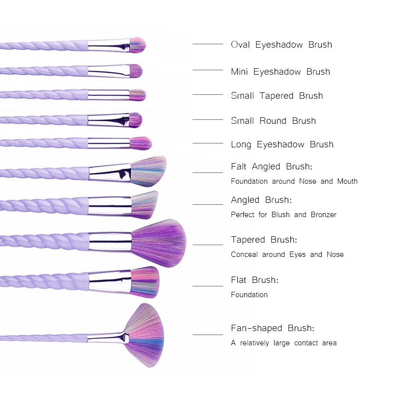 10 pinceaux de maquillage licorne