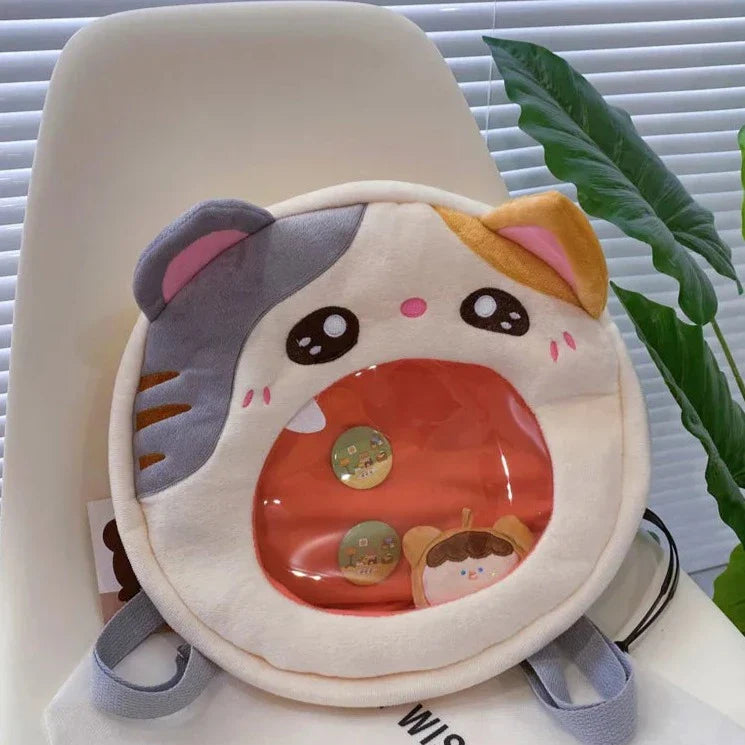 Sac à dos avec présentoir à épingles en peluche pour chat