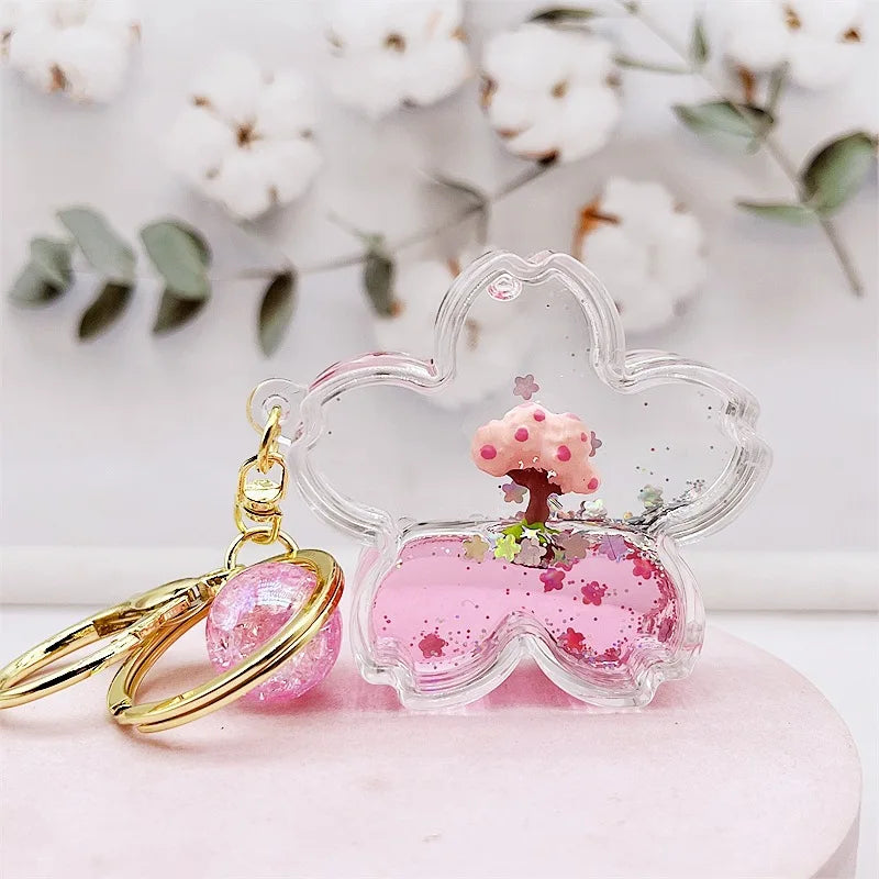 Porte-clés pailleté en forme de cerisier en fleurs