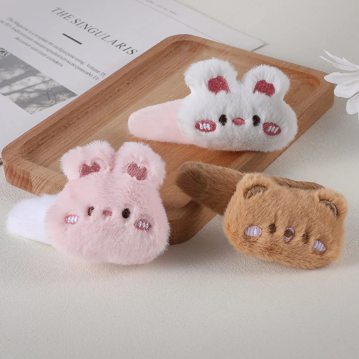 Pinces à cheveux en peluche lapin et ours