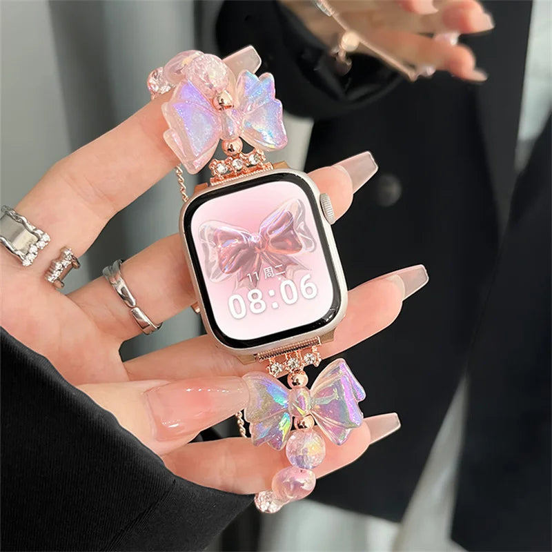 Bracelet Apple Watch avec nœud rose