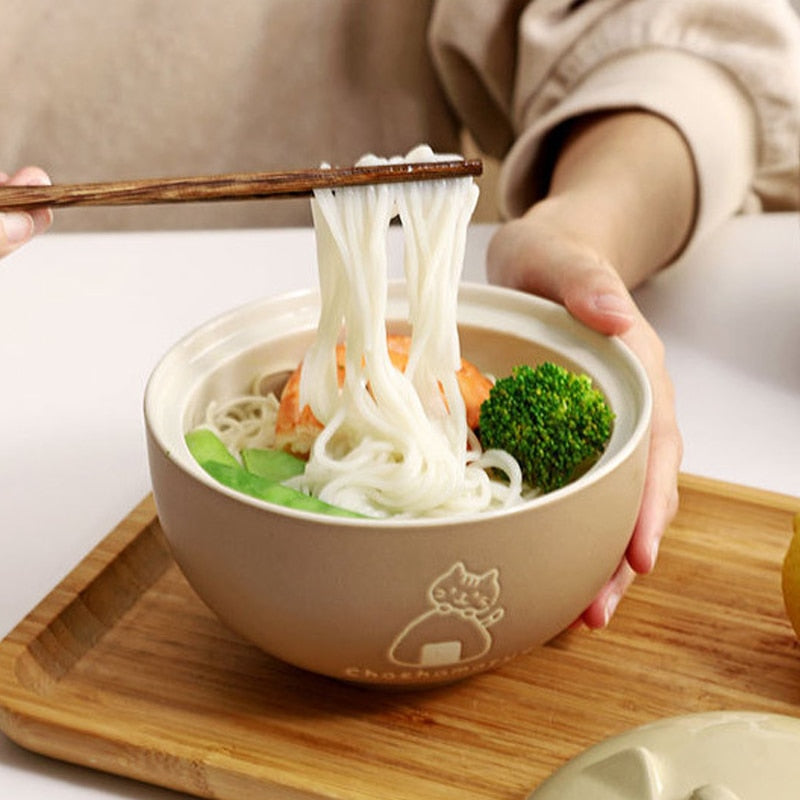 Tazones de ramen de cerámica con forma de gato
