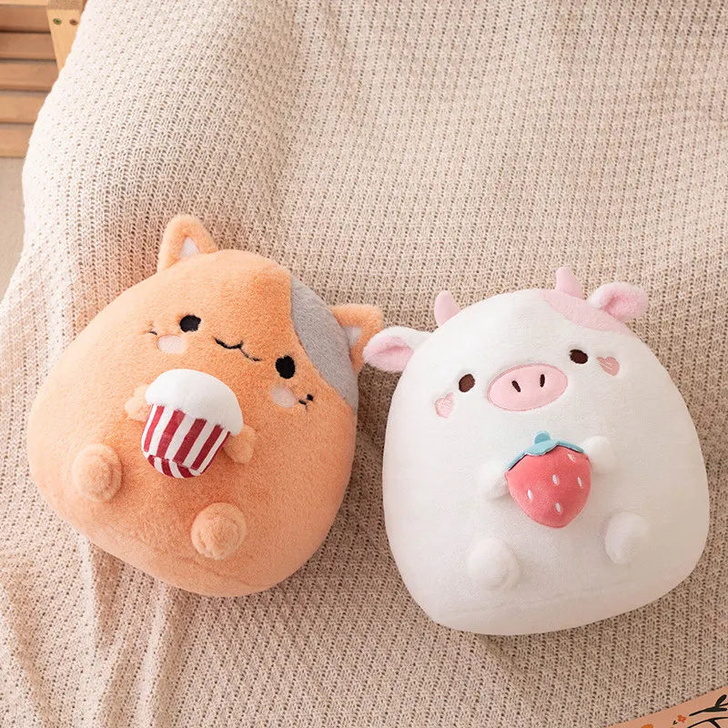 Peluches Vache Fraise et Chat Popcorn