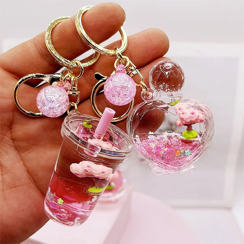 Porte-clés pailleté en forme de cerisier en fleurs
