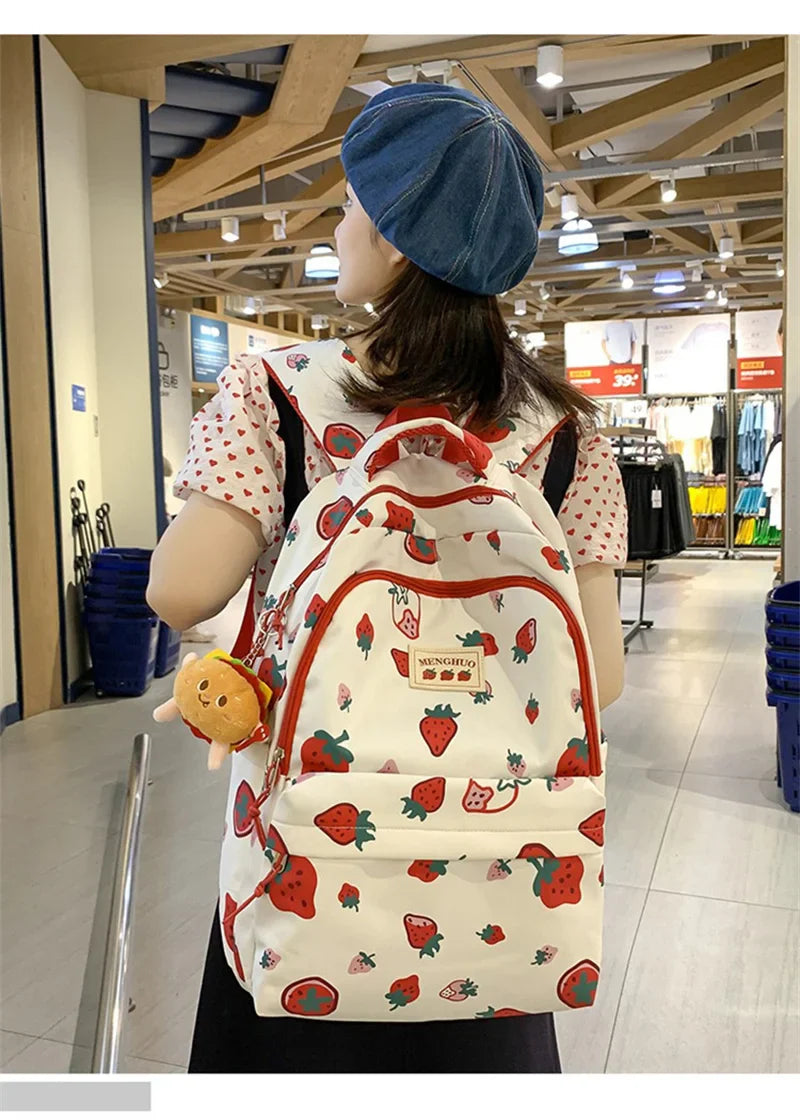 Sac à dos imprimé fraises blanches et rouges