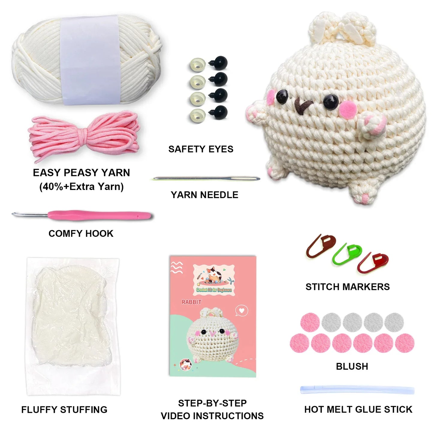 Chubby Bunny – Kit de crochet kawaii pour débutants
