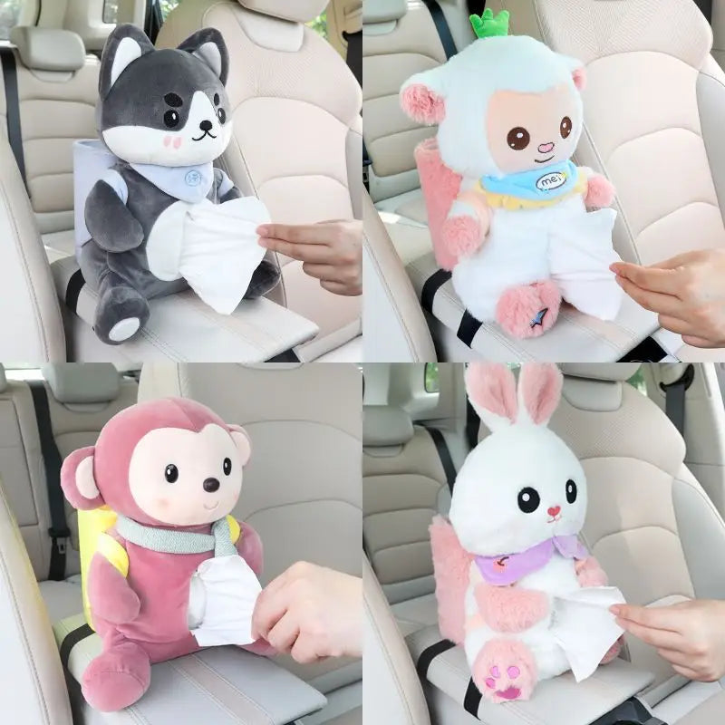 Boîte à mouchoirs et poubelle en peluche pour voiture