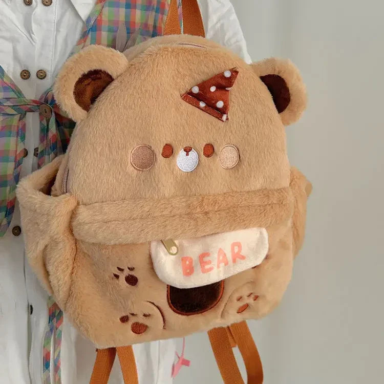 Sac à dos en peluche ours brun