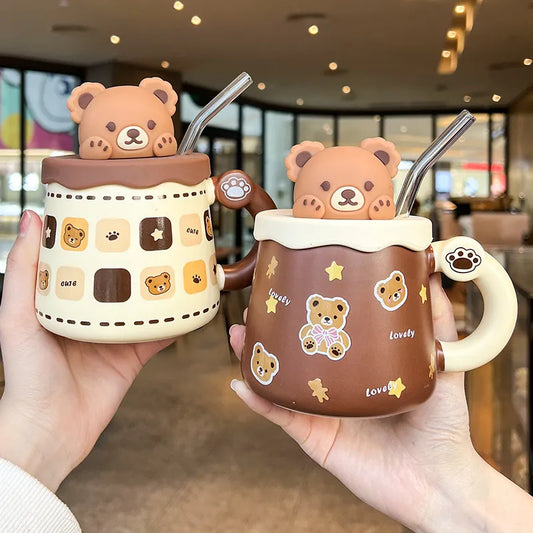 Mug ours en peluche avec couvercle et paille