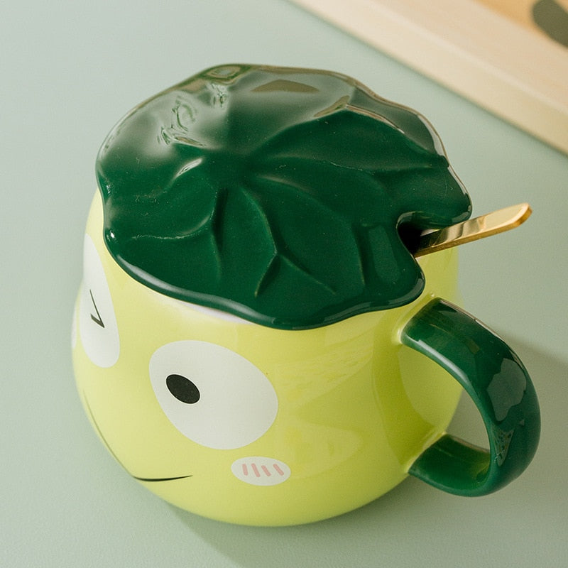 Taza de rana con tapa y cuchara