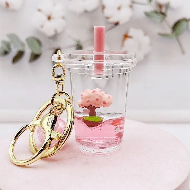 Porte-clés pailleté en forme de cerisier en fleurs