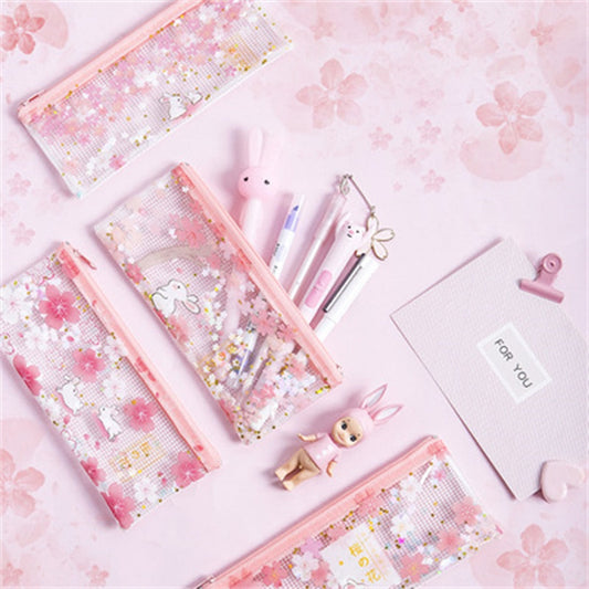 Trousse à crayons lapin en fleurs de cerisier