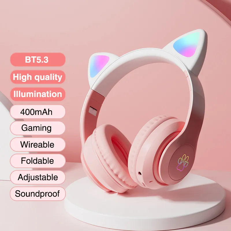Casque de jeu à oreilles de chat avec lumières LED