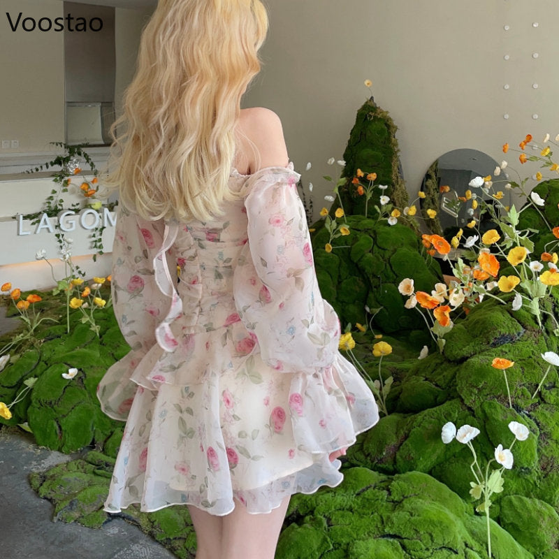 Floral Off-Shoulder Chiffon Dress