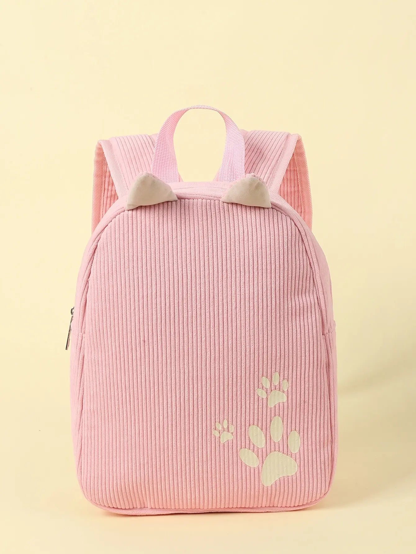 Sac à dos pour enfant en velours côtelé rose motif chat