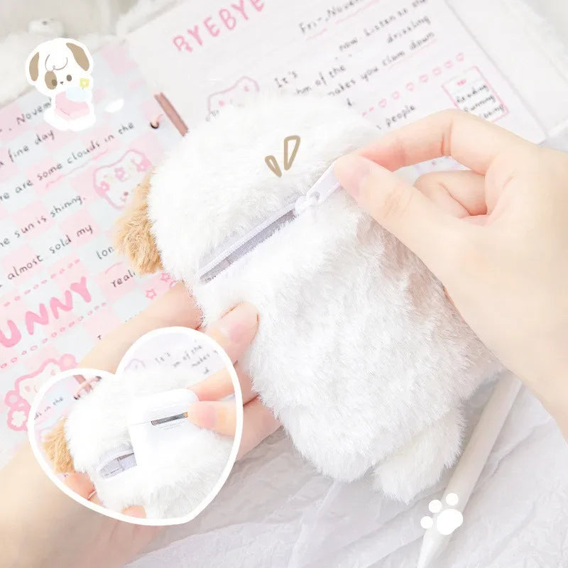 Porta tarjetas con foto de peluche de cachorro y gatito