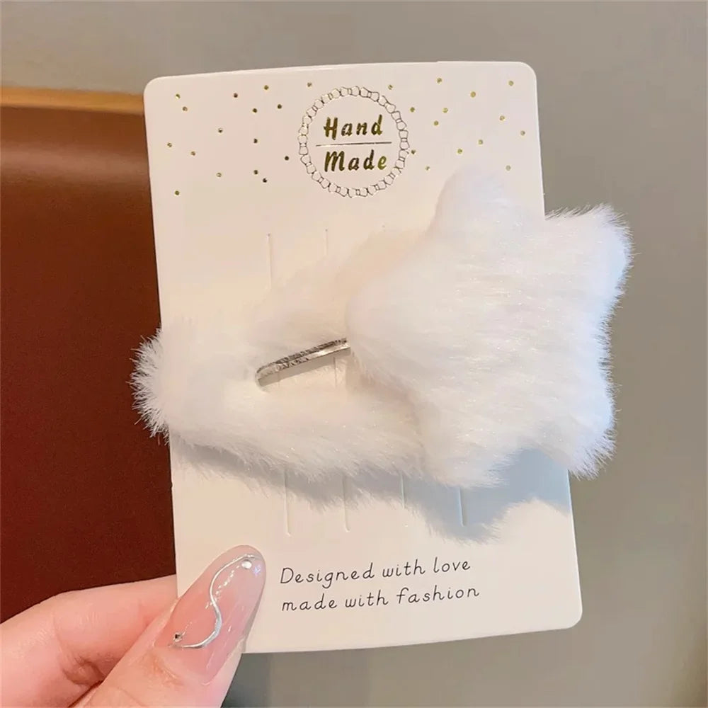 Pinzas para el cabello de peluche con forma de estrella pastel