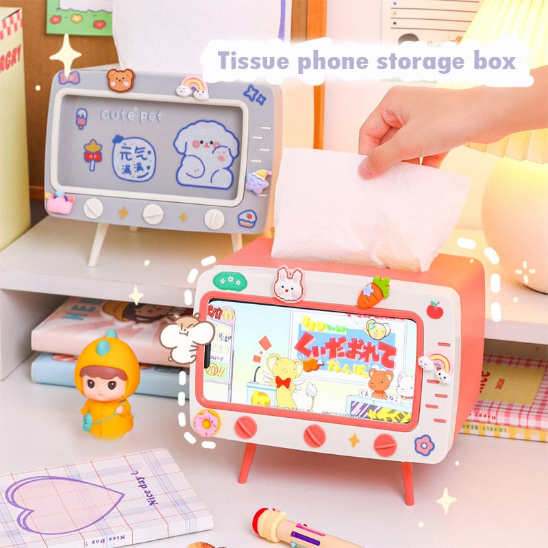 Boîte à mouchoirs et support de téléphone